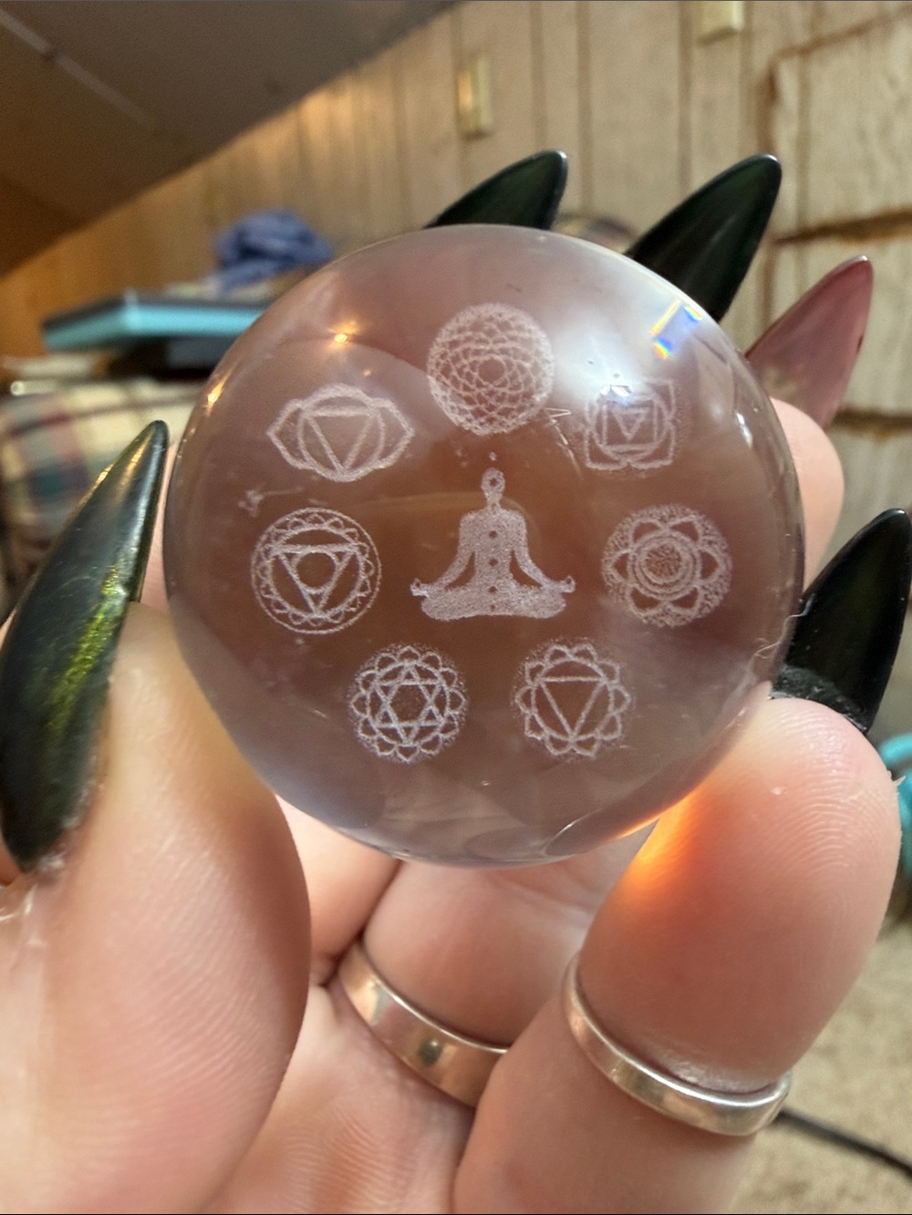 Quartz Chakra Engraved Sphere - Home Art comes with stand